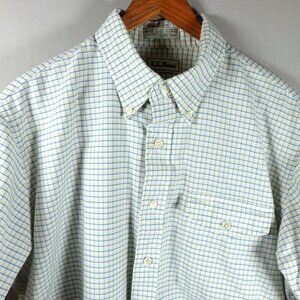 Vtg LL Bean Single Needle Short Sleeve Button Down Size 17 Tall Made In USA whit